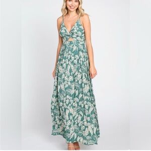 Angie Teal and White Floral Maxi Dress